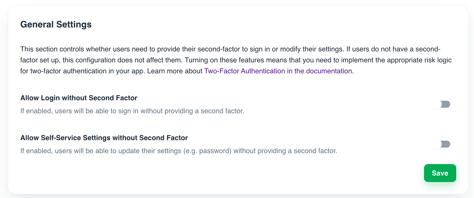 Authentication enforcement settings in Ory Cloud Console